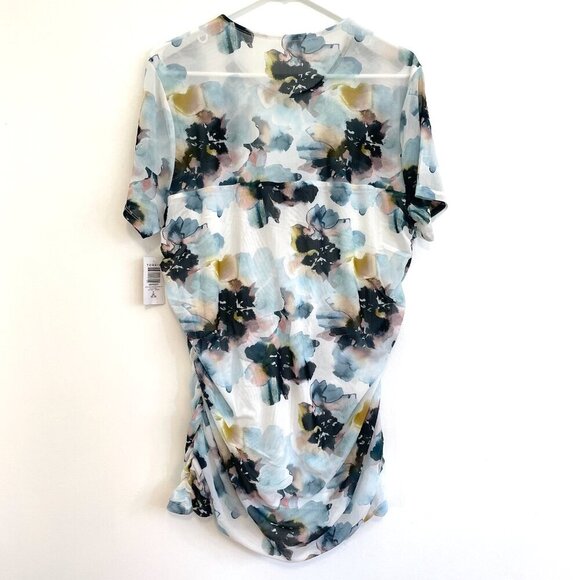NEW NWT TORRID 2 Plus Size Stretch Mesh Crew Neck Ruched Top Watercolor Floral - Picture 13 of 15